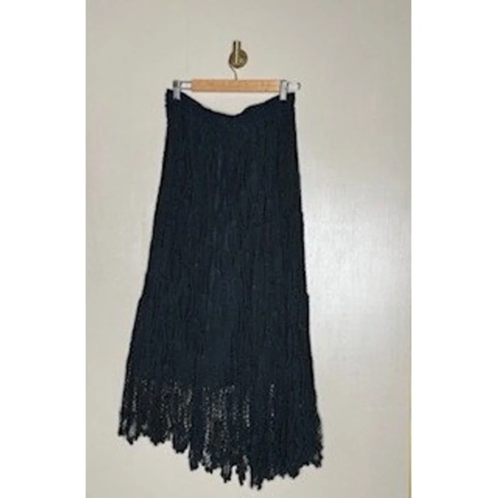 Mix Nouveau Black Crochet Maxi Skirt Asymmetrical Handkerchief Hem Boho M - Picture 2 of 8
